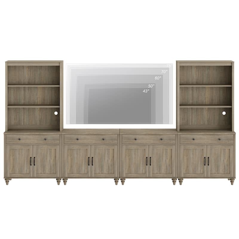 Wash Grey Farmhouse TV Stand with Wooden Doors & Drawers