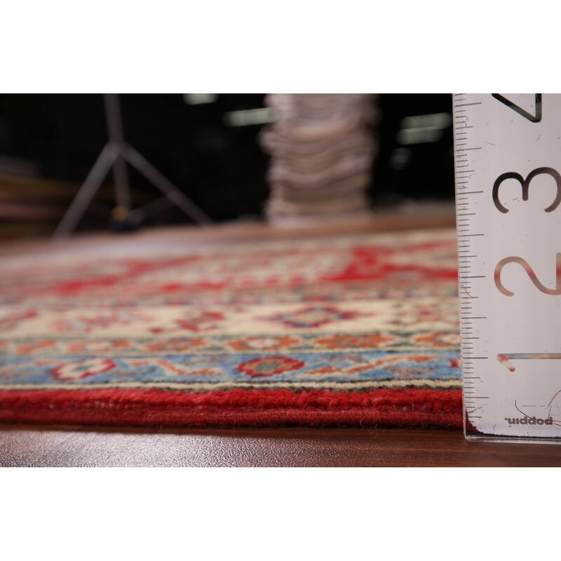 Red Geometric Kazak Oriental Rug Handmade Traditional Wool Carpet - 3'2" x 4'9"