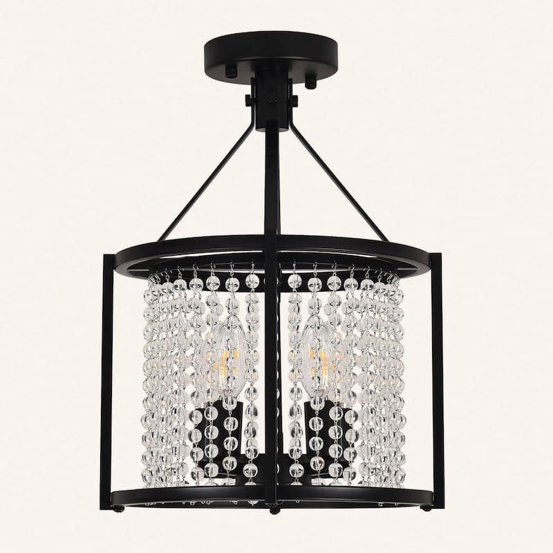 4-light Crystal Decor Flush Mount Light - Matte Black