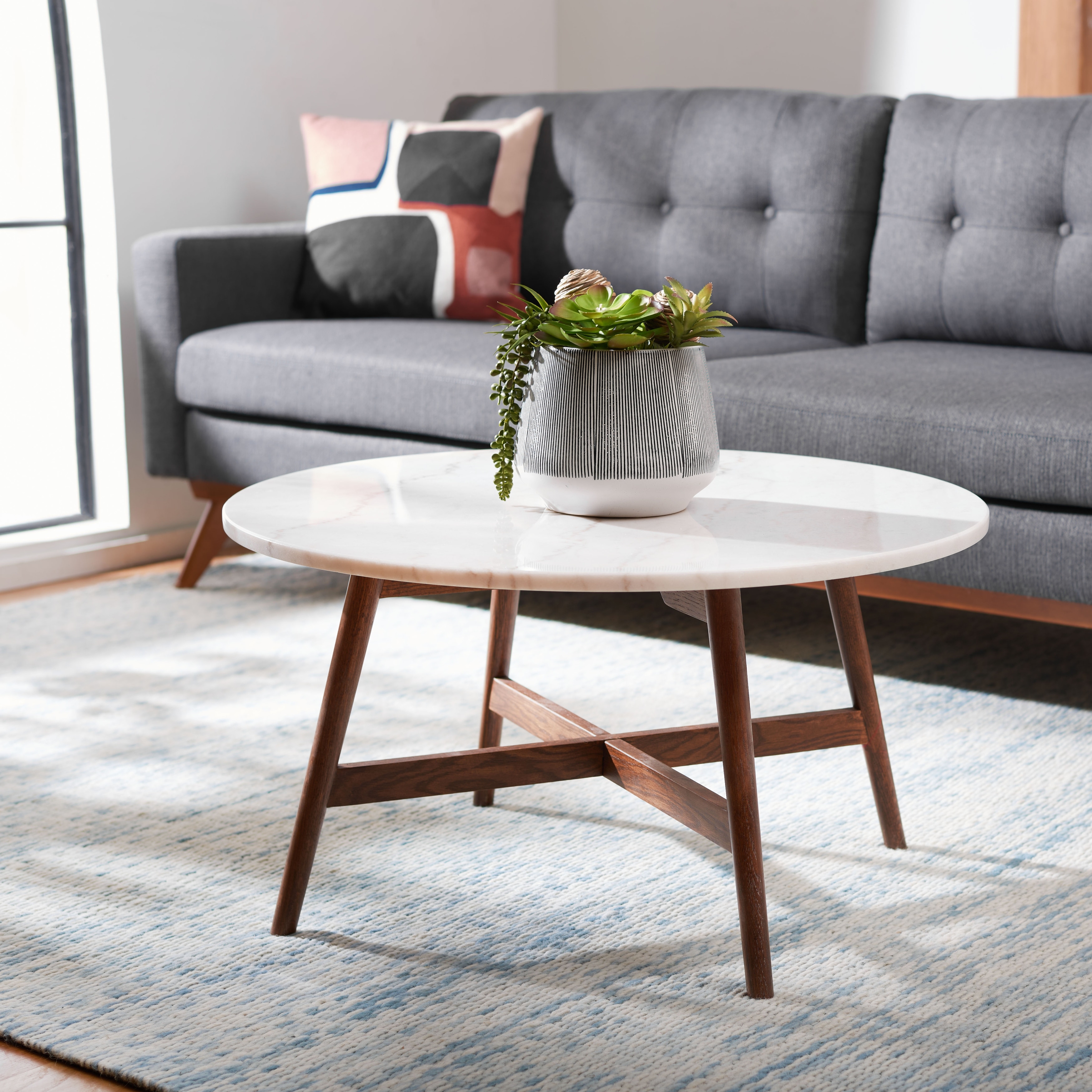 SAFAVIEH Veseljka Modern Oak Coffee Table, 31.5-Inch, Marble - 32Wx32Dx17H