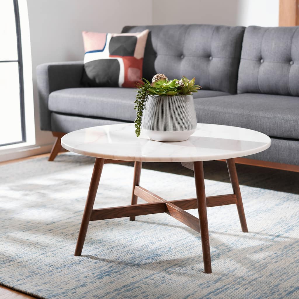 SAFAVIEH Veseljka Round Marble Coffee Table - 31.5" W x 31.5" L x 16.8" H - 32Wx32Dx17H