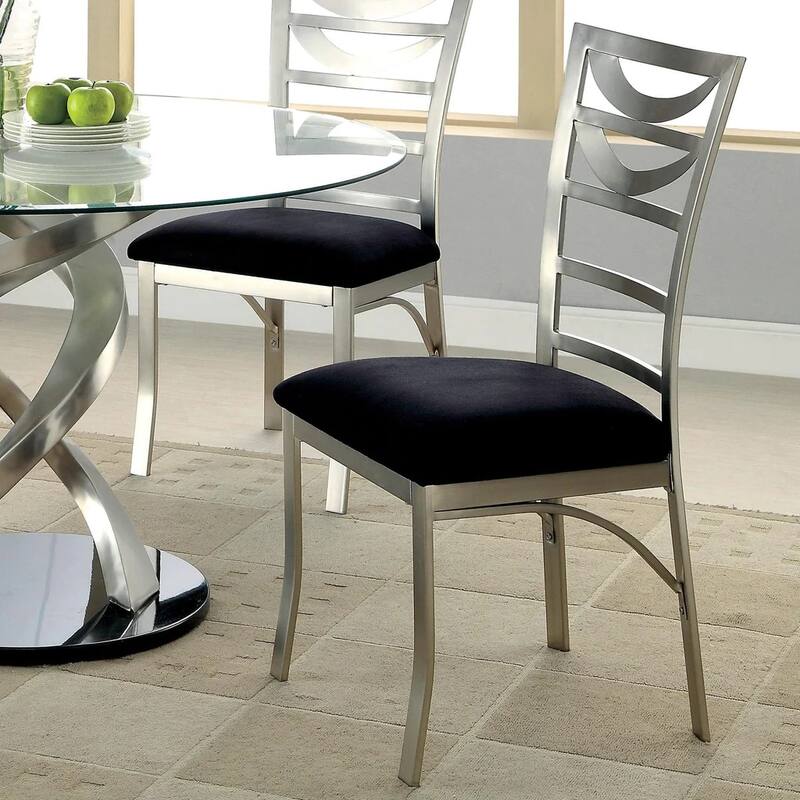 Set of 2 Black Microfiber and Metal Side Chairs in Silver - Black