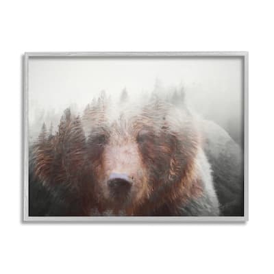 Stupell Abstract Wildlife Brown Bear Foggy Weather Forest Framed Wall Art - White