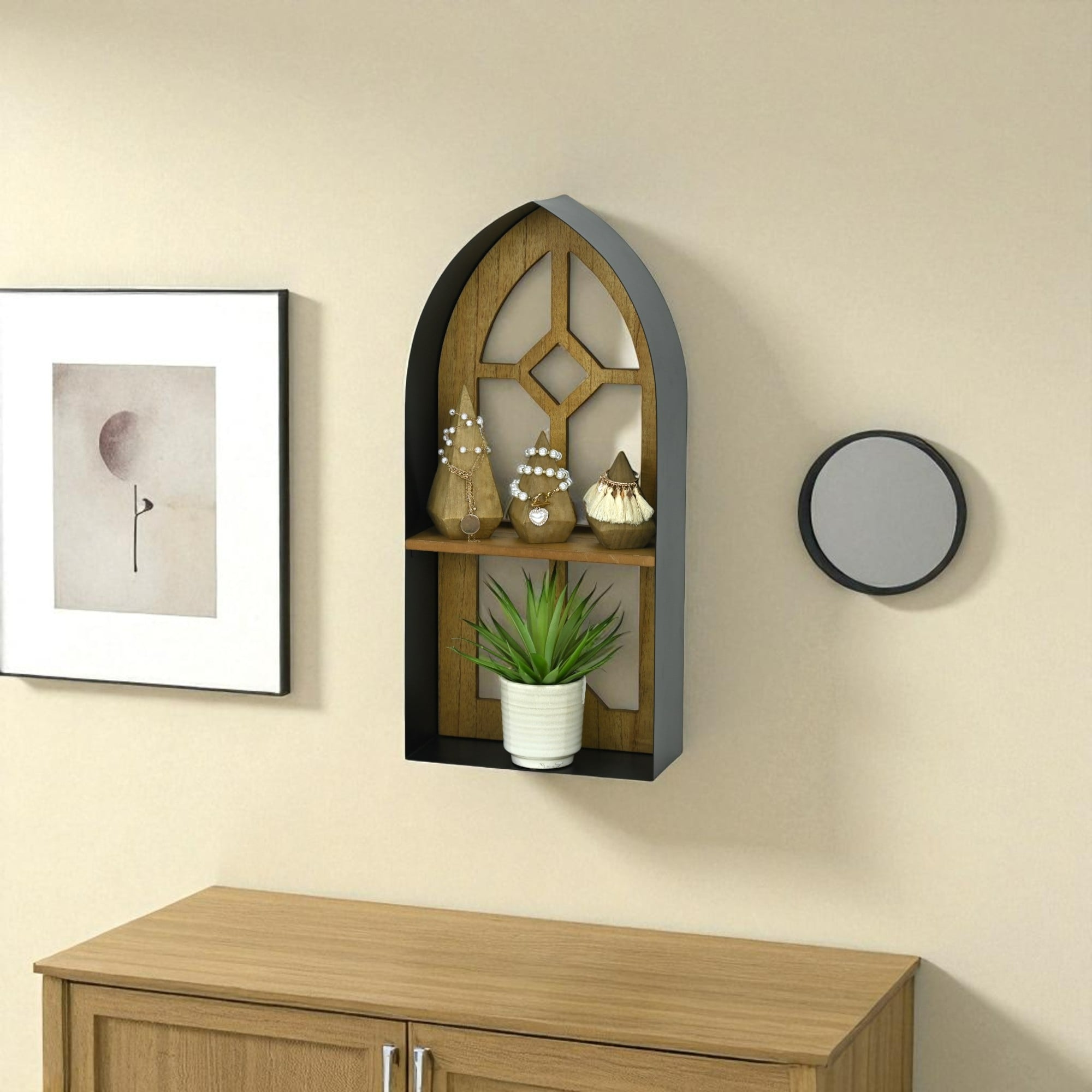 2-Tier Cathedral Window Wall Shelf - 20.25" - Black and Brown