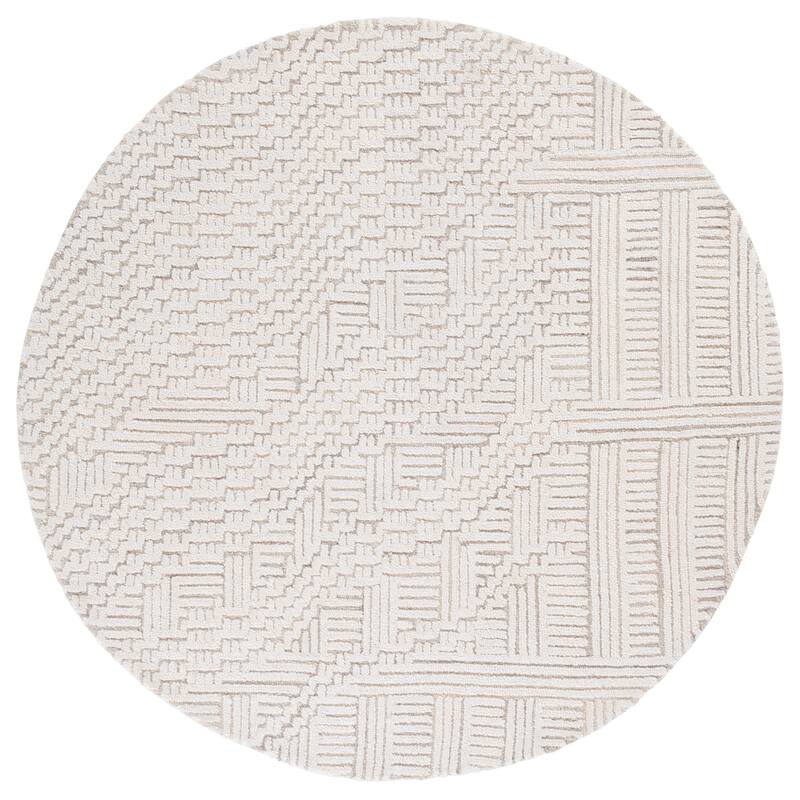 SAFAVIEH Handmade Harvest Niria Modern Contemporary Wool Rug - 6' Round - Beige/Ivory