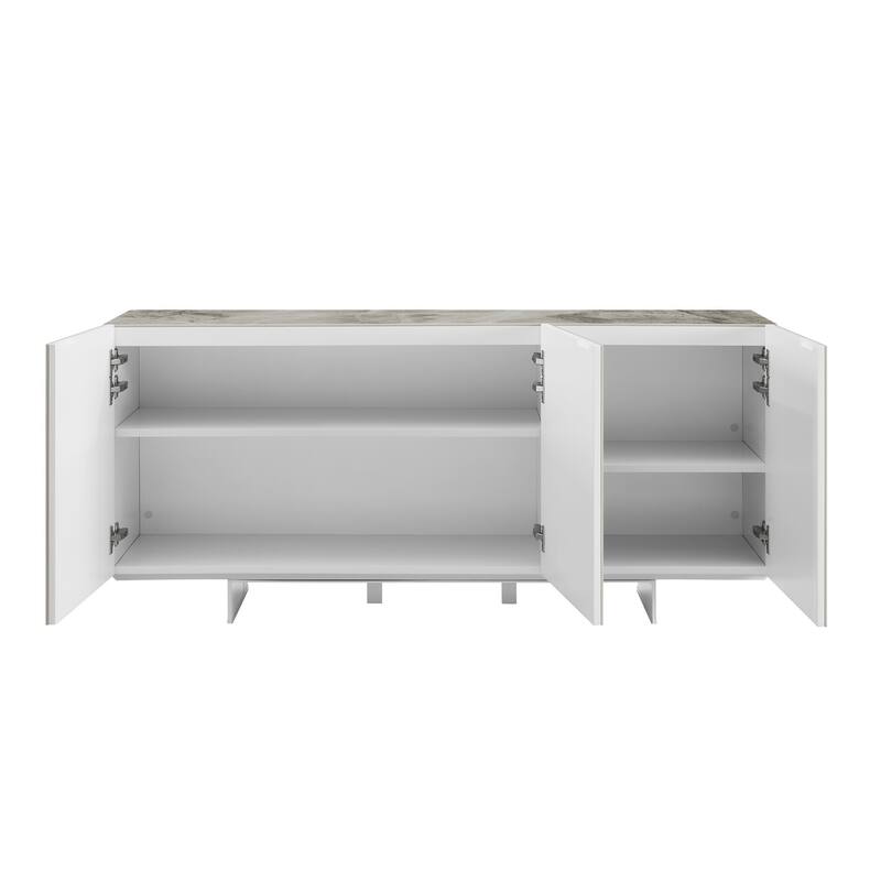 STONE buffet-server in white marbled ceramic. - N/A