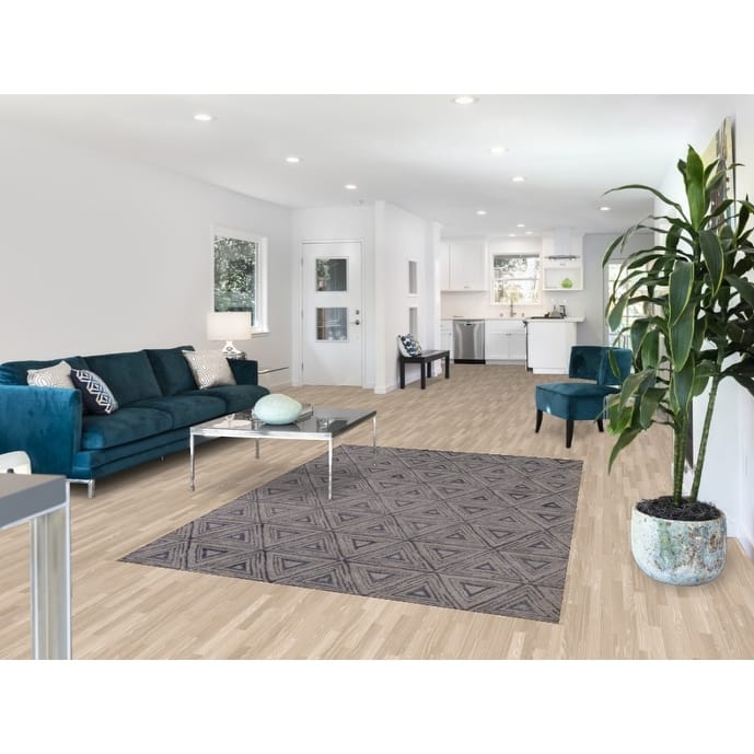 Geometric Grey Modern Indian Area Rug Hand-Tufted Wool Carpet - 5'3" x 7'7"