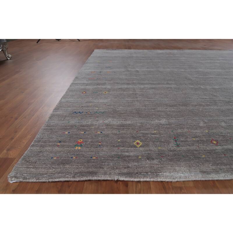 Hand Knotted Oriental 100% Wool Carpet Tribal Tribal Greys & Charcoal Gabbeh Area Rug - 9' 11'' X 8' 2''