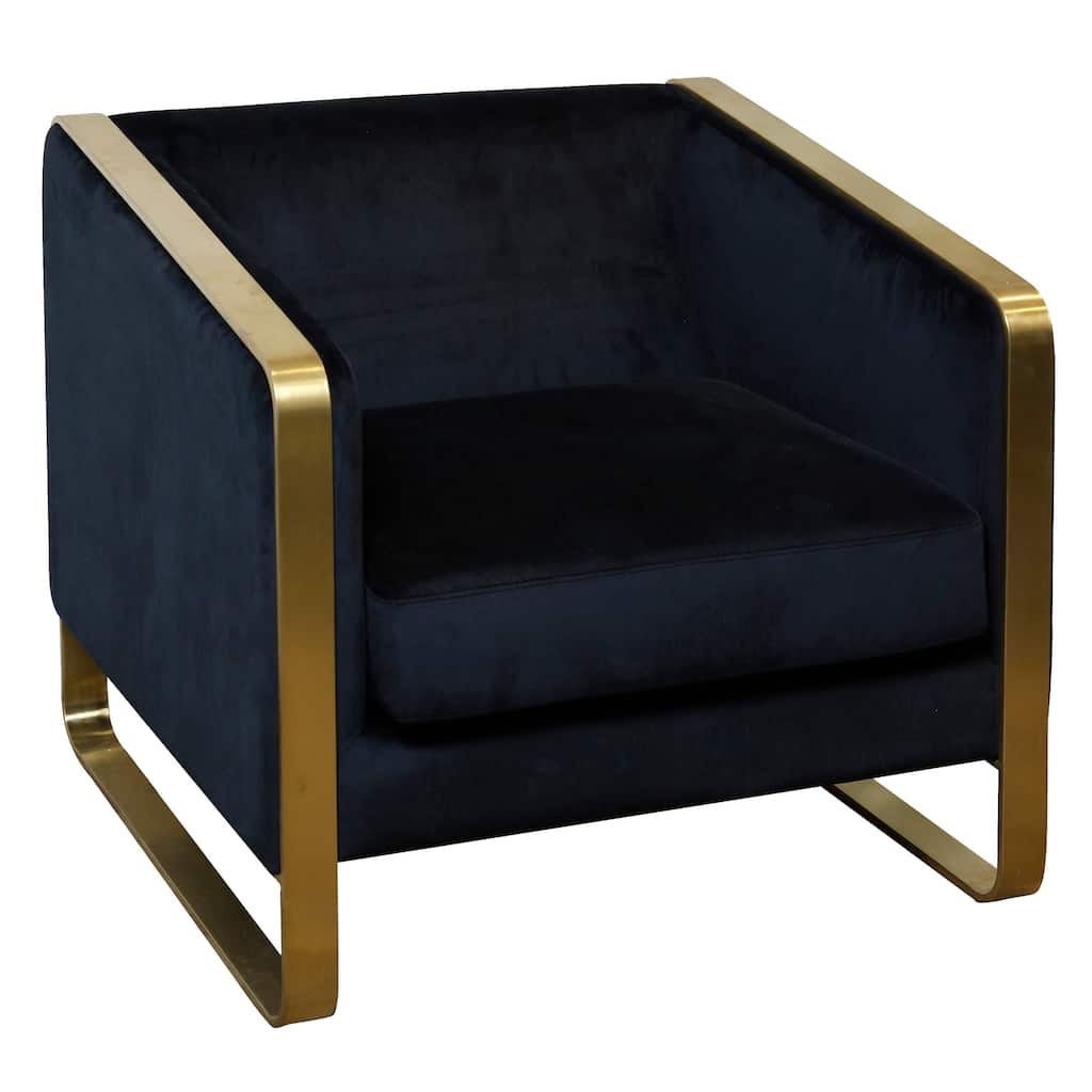 Harp & Finial - Seeley Chair - Black Velvet Fabric On Hardwood Frame With Brushed Metal Gold Legs
