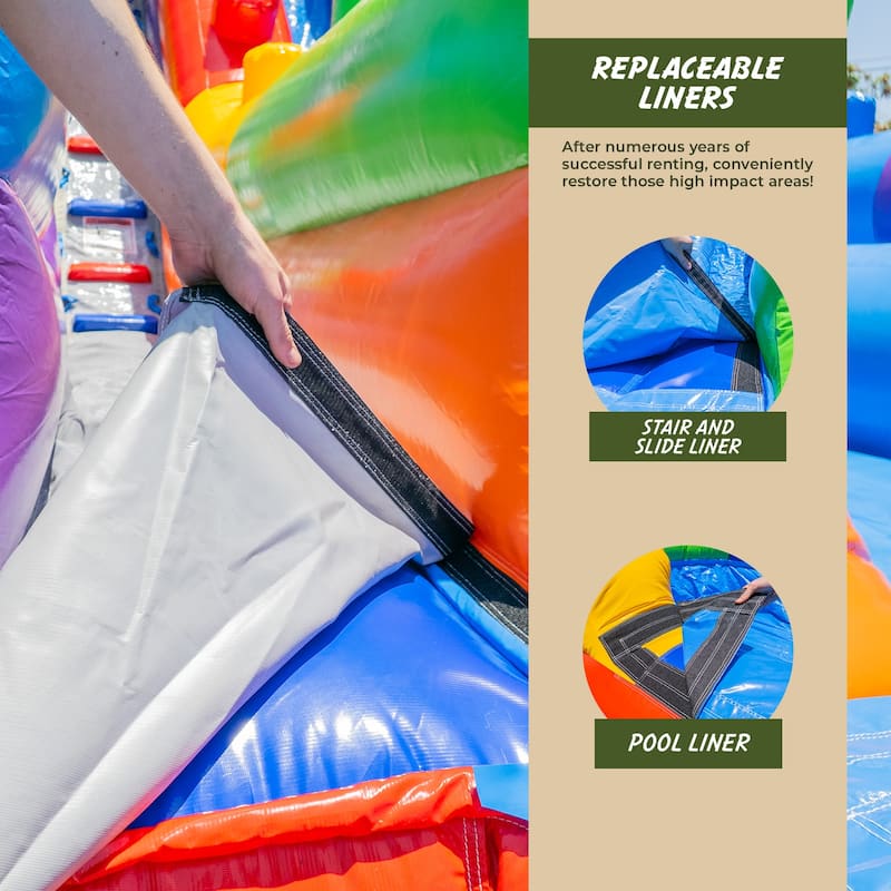 XJUMP Block Party 19' Dual Lane Side Loader Water Slide with Pool and Air Blower, Kids and Adults, Commercial Grade PVC Vinyl