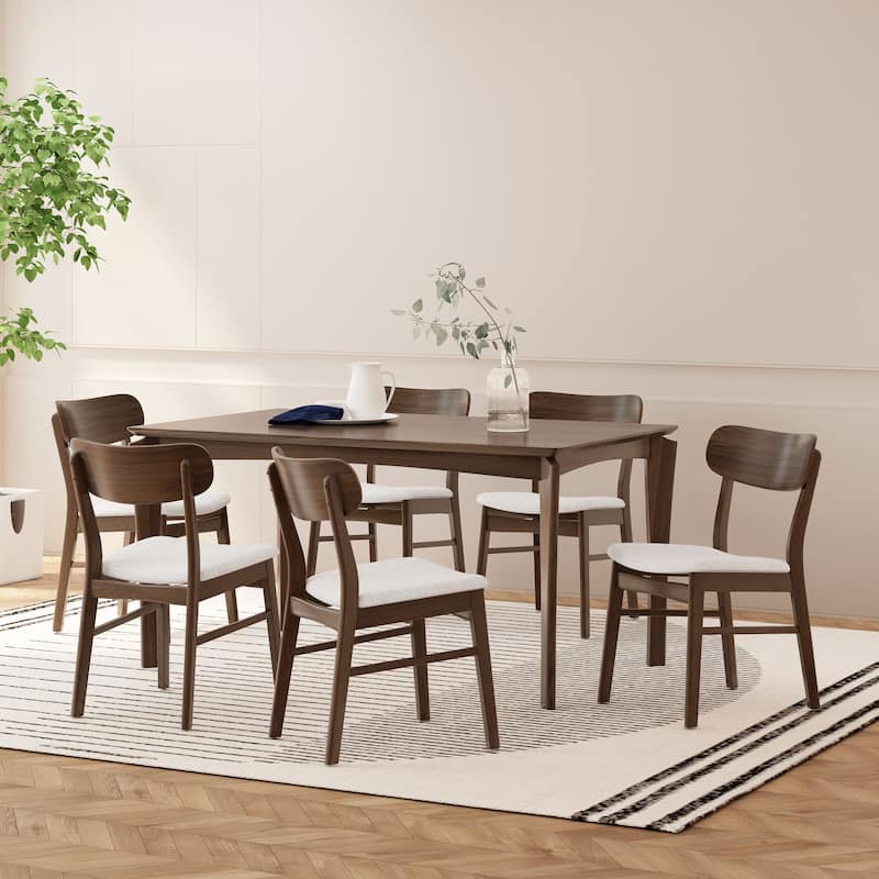 Ballantrae Wood 7 Piece Dining Set by Christopher Knight Home - Walnut+ Light Beige