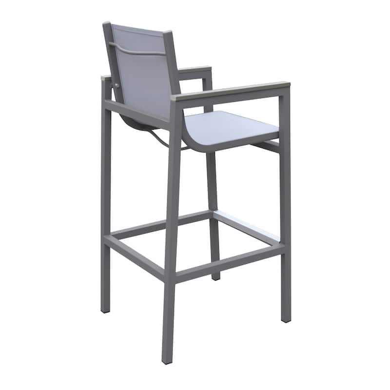 Marina Modern Gray Sling All Weather Outdoor Patio Bar Height Bar Stool with Arms - Bar Height