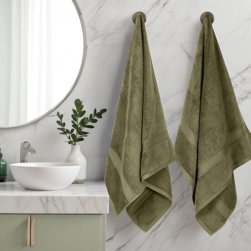 Superior Egyptian Cotton Pile Heavyweight Bath Towel Set of 2 - Forest Green