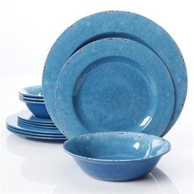 Gibson Studio Line By Laurie Gates 12 Piece Mauna Melamine Dinnerware, Blue