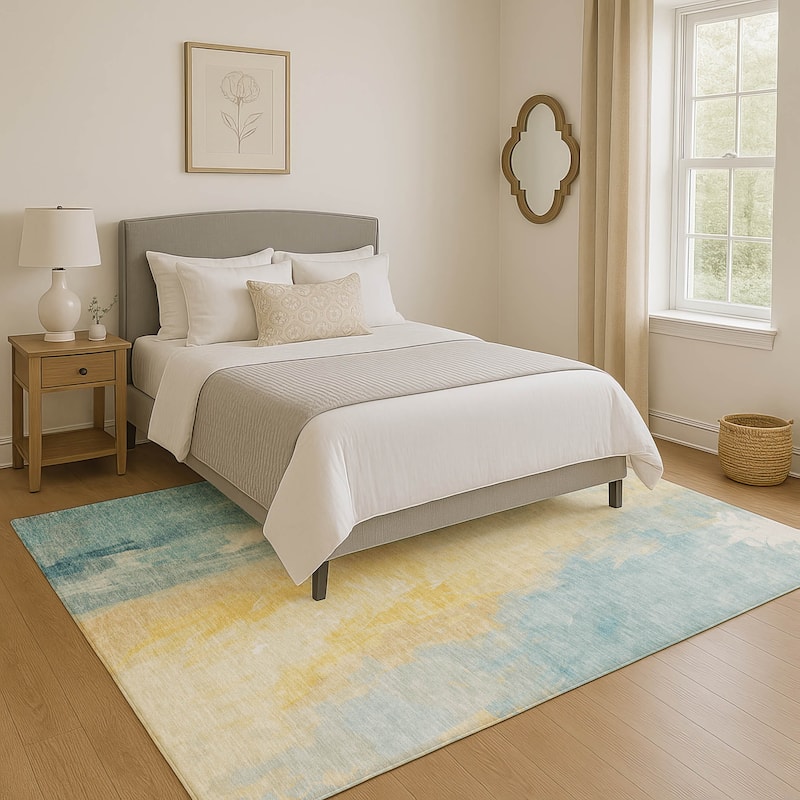Premium Washable Super Soft Modern Watercolor Mayfield Rug - 2'6" x 3'10" - Teal