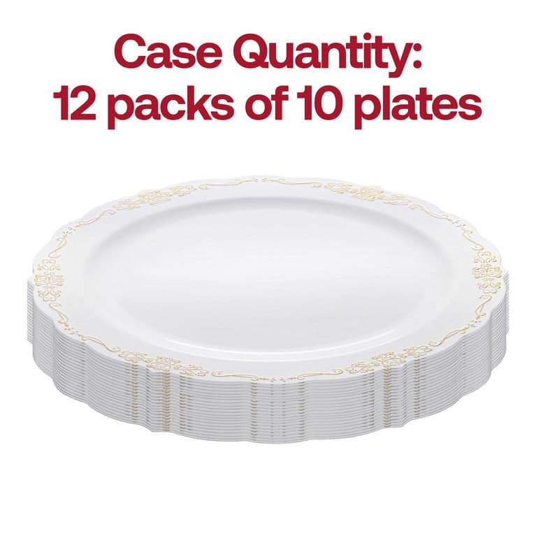 Vintage Rim Round Disposable Plastic Plate Packs - Party Supplies