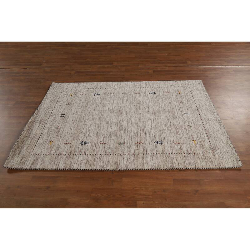 Hand Knotted Oriental 100% Wool Carpet Tribal Stripe Beige & Ivories Gabbeh Area Rug - 5' 9'' X 4' 0''