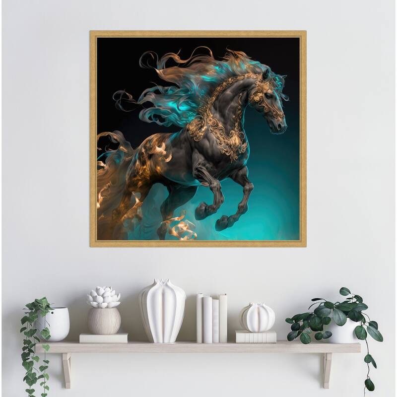 Fiery Stallion by Jake Fouracre Framed Canvas Wall Art Print - Sylvie Bright Gold