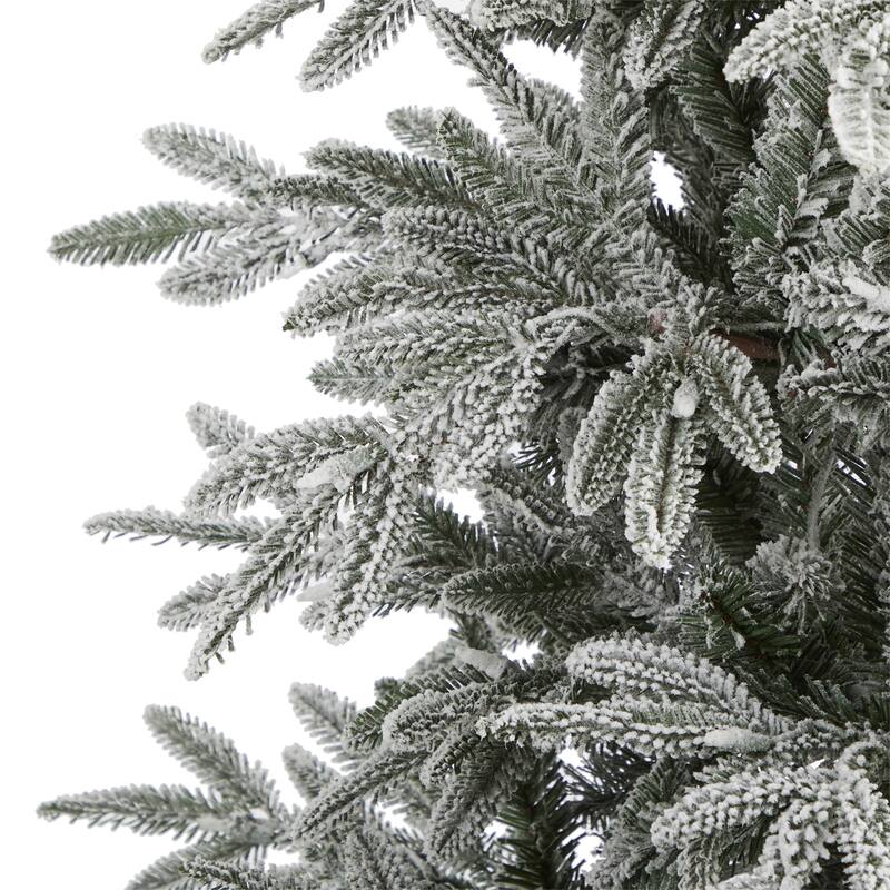 7.5’ Pre-Lit Flocked Manchester Spruce Artificial Christmas Tree, Warm Clear LED Lights - 7 Foot