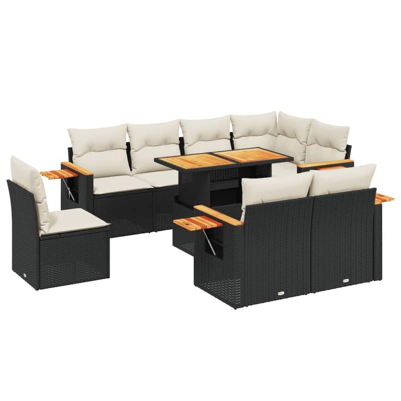 vidaXL Patio Sofa Set with Cushions Outdoor Furniture 9 Piece Poly Rattan