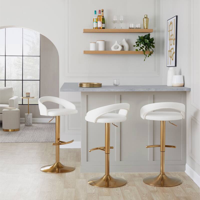 Grotto Upholstered Adjustable Barstool with Gold Metal - Set Of 3