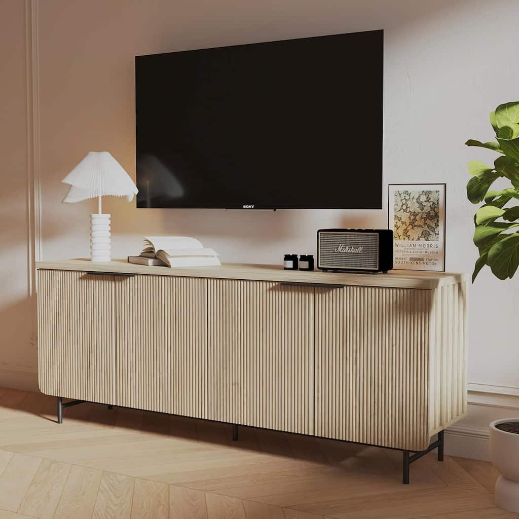 68" Mid Century Fluted TV Console Table Sideboard Cabinet with Cabinets Storage - 68inch