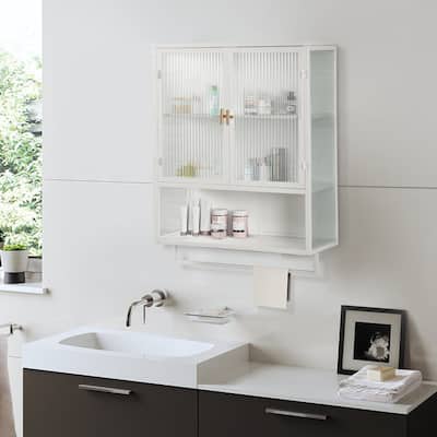 Wall Cabinet with Featuring Two-tier Enclosed Storage, an Open Shelf