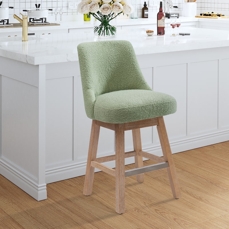 Boucle Polyester Upholstered Swivel Counter Stool - Foot Glides - Desert Sage