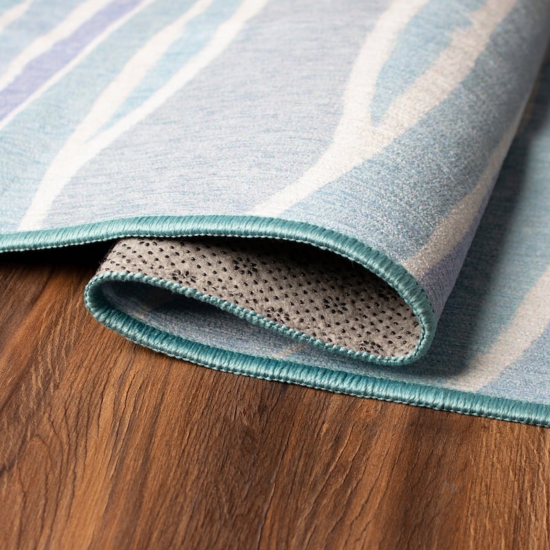 My Magic Carpet Machine Washable Rug Waves Ocean Blue