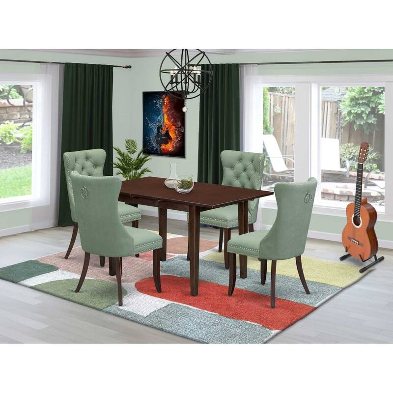 5-Piece Mahogany Finish Solid Wood Top - Rectangular Upholstered Dining Room Set (Seats- 4)