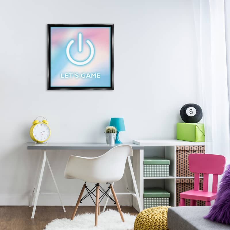 Stupell Pastel Let's Game Power Symbol Framed Floater Canvas Wall Art Design By Yass Naffas Designs