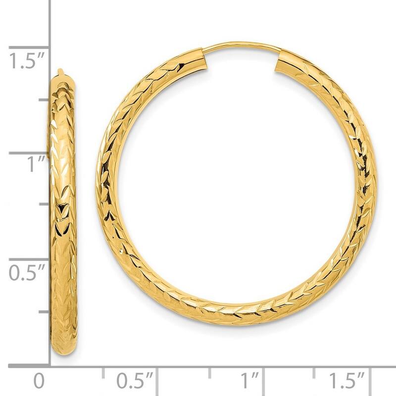 Curata 14k Diamond-Cut 2x35mm Endless Hoop Earrings