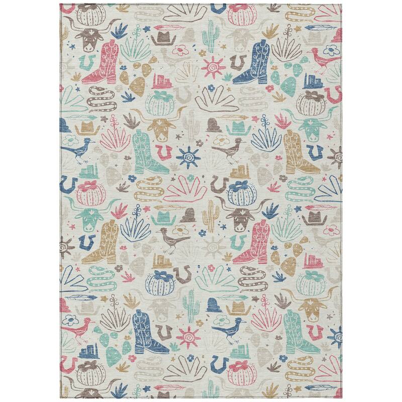 Machine Washable Indoor/ Outdoor Modern Ranch Chantille Rug