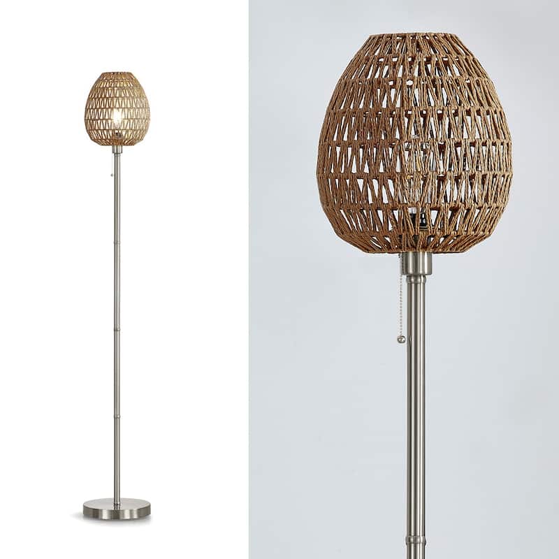 HOMEGLAM Oval Woven Rattan 68" Metal Floor Lamp