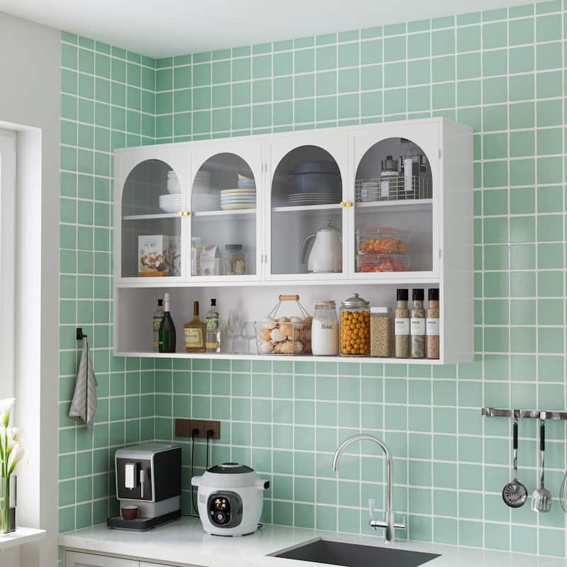 47.25" 4-door Glass Wall-mounted Cabinet Storage,