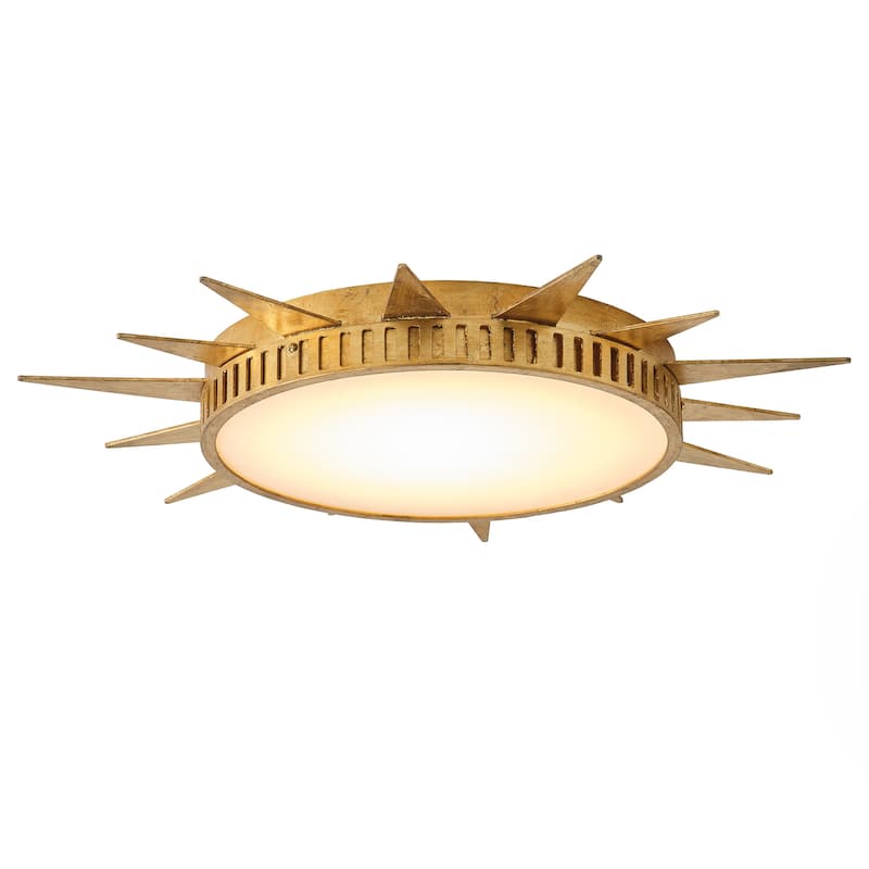 25-Inch Hand Painted Gold Sunburst Flush Mount Lighting Ceiling Fixture