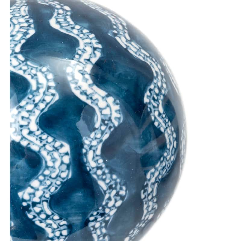 Hand-Painted Ceramic Orb Decorations - 4" - Blue and White - Set of 5