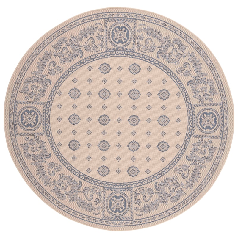 SAFAVIEH Courtyard Steve Indoor/ Outdoor Waterproof Patio Backyard Rug - 6'7" Round - Natural/Blue