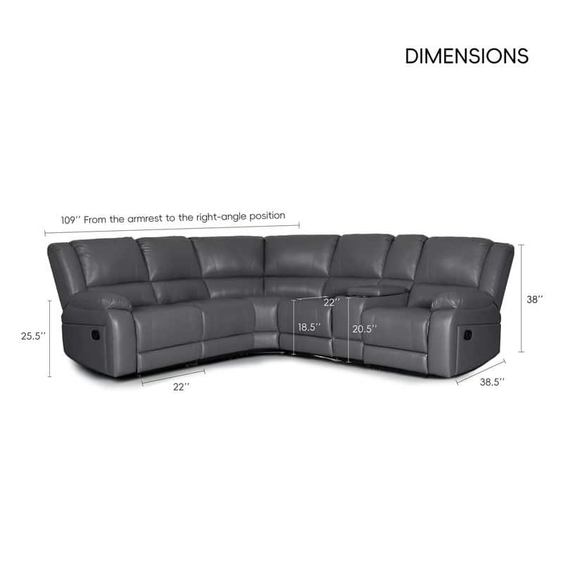 6PCS, 2 Manual Recliners, Faux Leather Reclining Sectional with Center Console