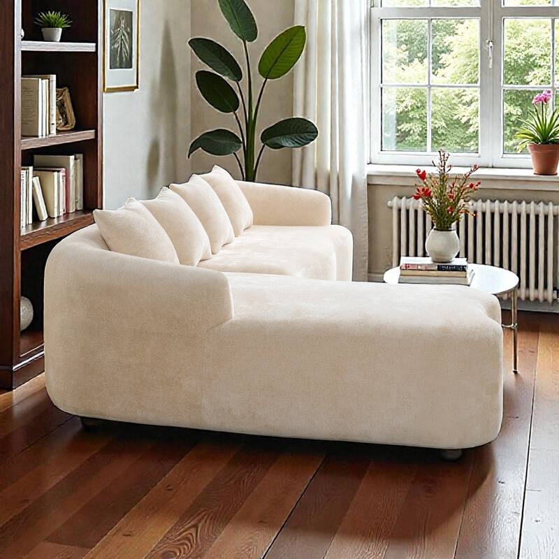 Full Compression L Shaped Sectional Sofa with Curved Chaise, Modular Chenille Couch for Apartment Living Room
