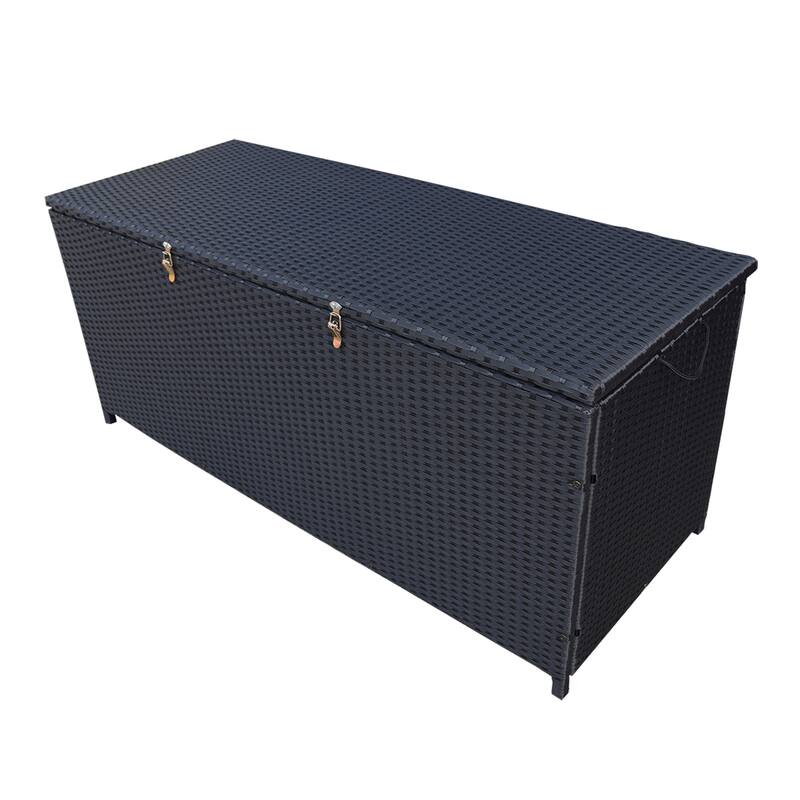 Indoor and Outdoor Balcony Patio Deck Porch Pool 113 Gallon Wicker Storage Box Trunk Bin with Metal Frame