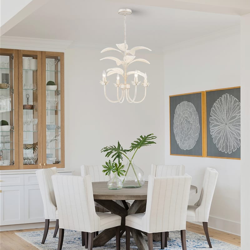 Lana 4-Light Brushed White Modern Coastal Mini Chandelier - 19 In. Wide