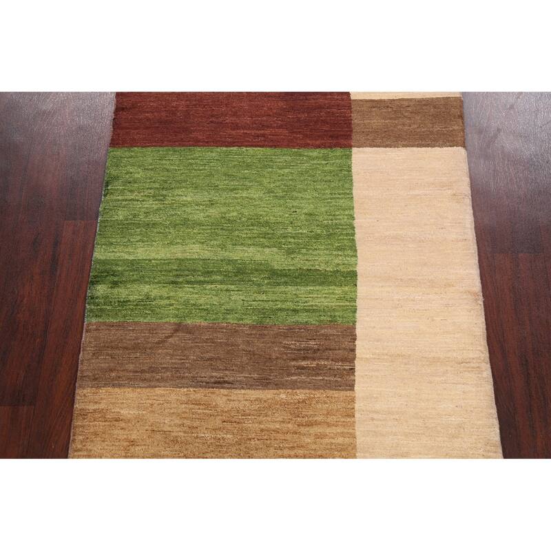 Hand Knotted Oriental 100% Wool Carpet Tribal Contemporary Green Gabbeh (kashkoli) Area Rug - 5' 1'' X 3' 5''