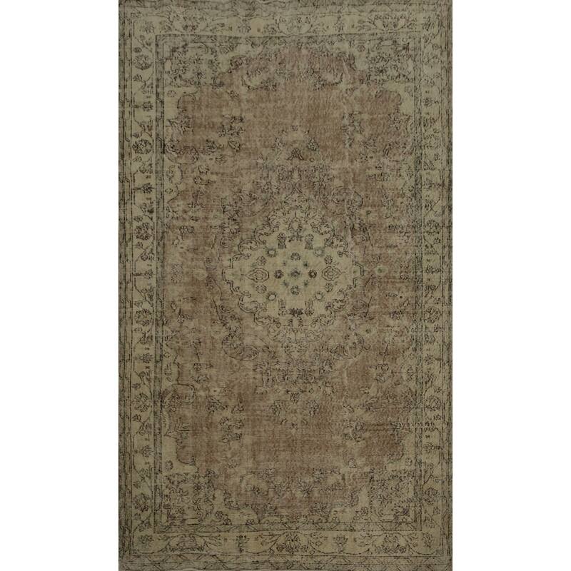 Hand Knotted Oriental 100% Wool Carpet Transitional Medallion Brown Anatolian Area Rug - 8' 8'' X 5' 10''