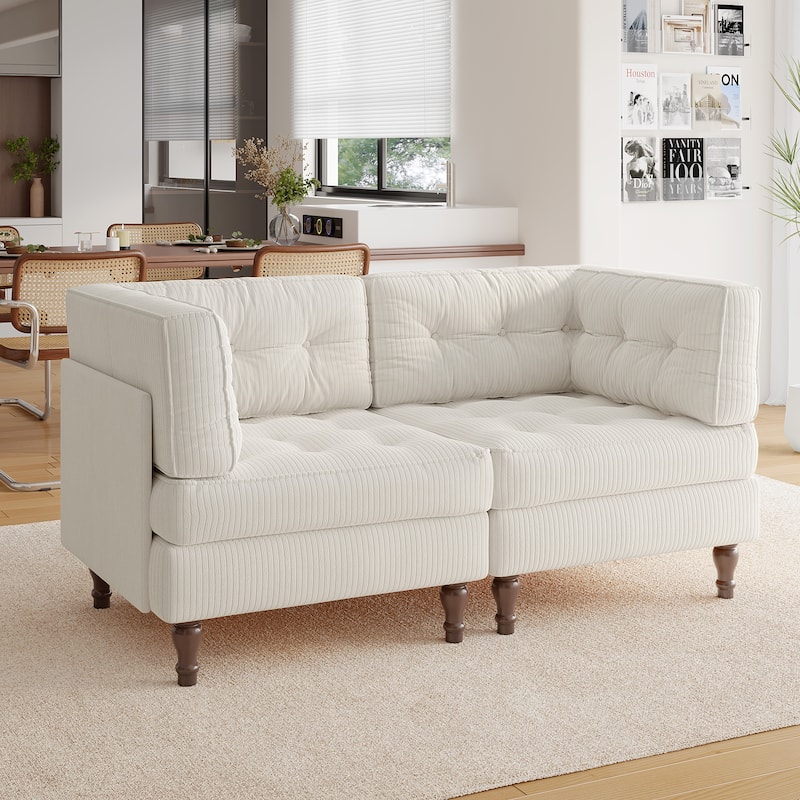 Madison Oversized Upholstered Corduroy Modular Sectional Sofa - Beige-2 Piece