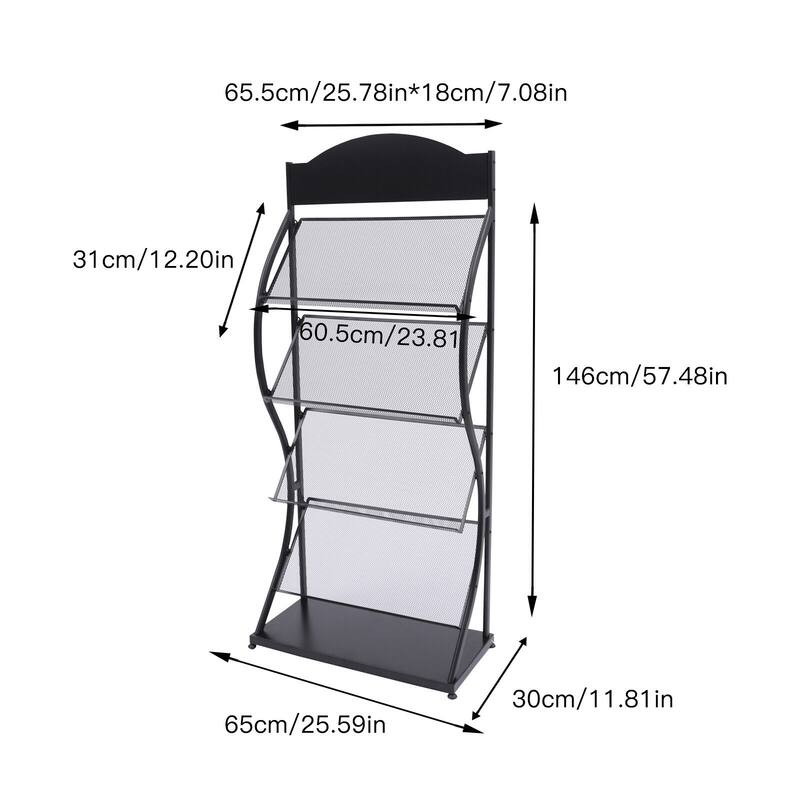 4Layer FloorStanding Magazine Rack Black Book Display Stand 25.59
