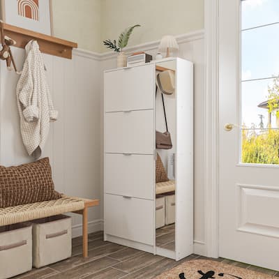 Shoe Organizer w/Mirror Elegant Space Enhancer Entryways Shoe Cabinet
