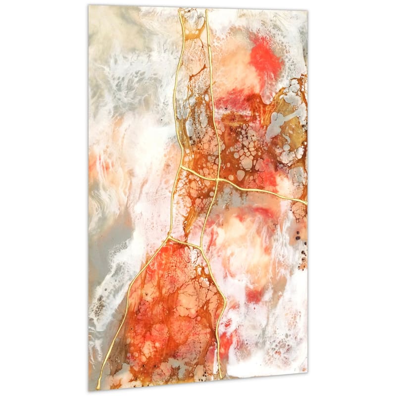 Coral Abstract Wall Art Printed on Frameless Free Floating Tempered Glass Panel