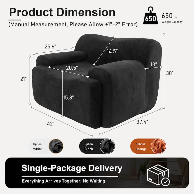 Chenille Accent Chair, Comfy Cloud Sofa Chair, Modern Armchair Boneless Reading Chairs