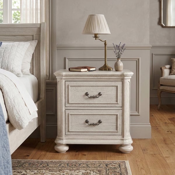 slide 2 of 8, Roundhill Furniture Nelson 2-Drawer Bedroom Nightstand, Antique White Antique White